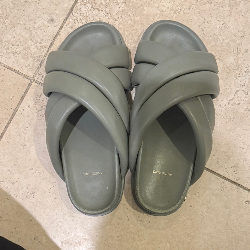 Anne Bing Greenish/Gray Slide Sandals